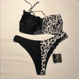 Zaful Black and Leopard Print Bikini